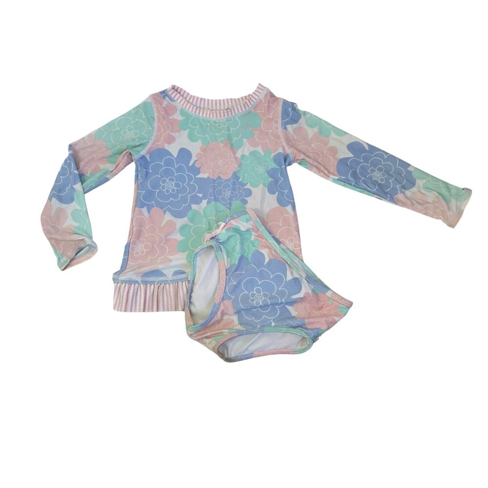 Ruffle Butts Girl 3T Pastel Floral Infant Two Piece Swimsuit Set 4136
